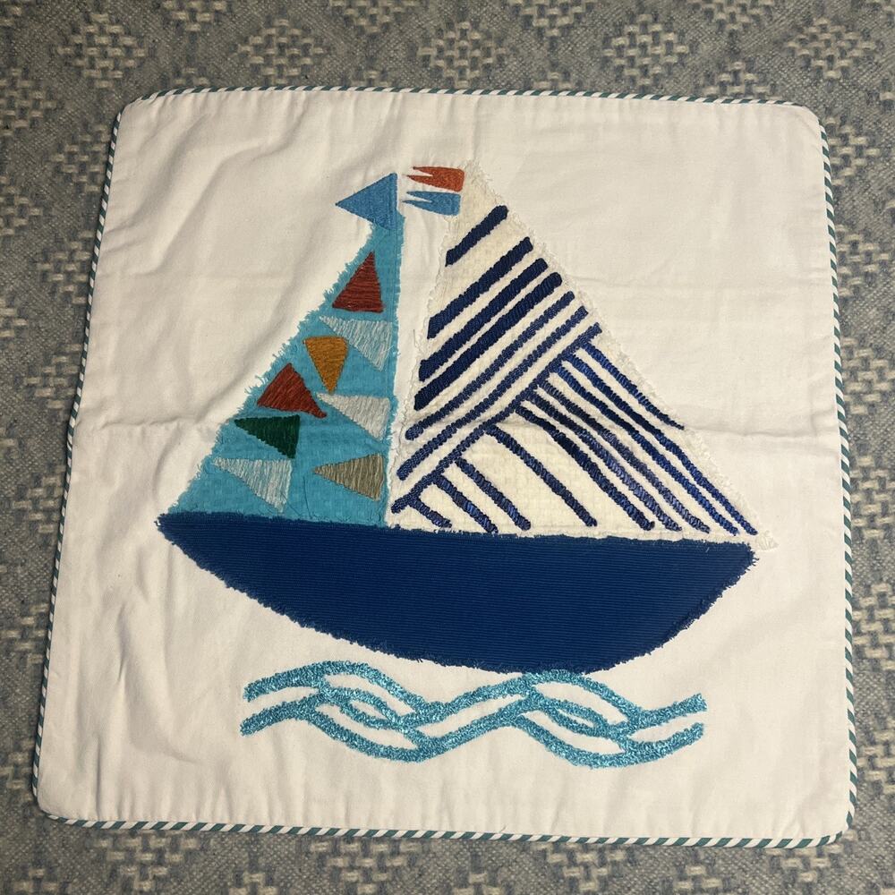 Annie Selke Smooth Sailing Applique Decorative Pillow Cover in Turquoise Blue